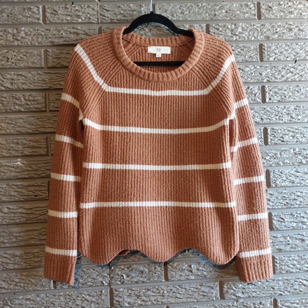 Scallop Cropped Sweater | Size M | Gold with Cream Stripes